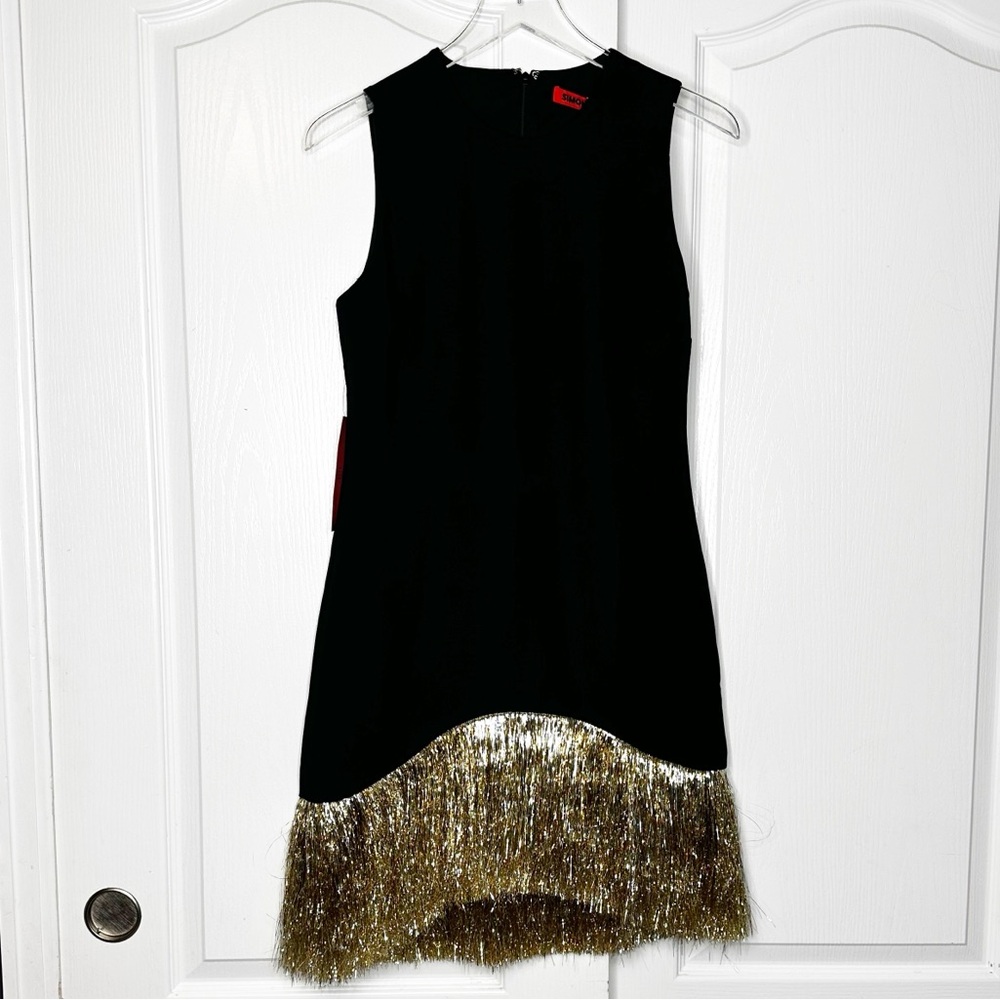 Simon Miller Bowie Fringe Mini Dress in Black Gold Silver Size Small NWT - Picture 6 of 17